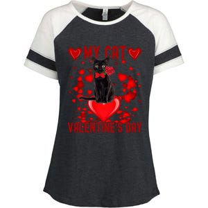 Black Cat Is My Valentine Red Hearts Valentines Day Couples Enza Ladies Jersey Colorblock Tee