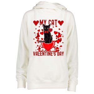 Black Cat Is My Valentine Red Hearts Valentines Day Couples Womens Funnel Neck Pullover Hood