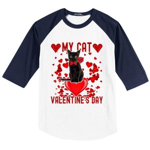 Black Cat Is My Valentine Red Hearts Valentines Day Couples Baseball Sleeve Shirt