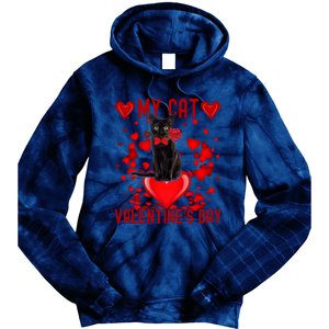 Black Cat Is My Valentine Red Hearts Valentines Day Couples Tie Dye Hoodie