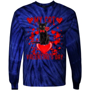 Black Cat Is My Valentine Red Hearts Valentines Day Couples Tie-Dye Long Sleeve Shirt