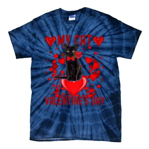 Black Cat Is My Valentine Red Hearts Valentines Day Couples Tie-Dye T-Shirt