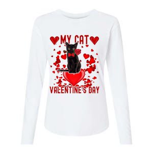 Black Cat Is My Valentine Red Hearts Valentines Day Couples Womens Cotton Relaxed Long Sleeve T-Shirt