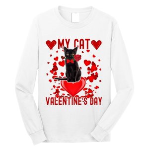 Black Cat Is My Valentine Red Hearts Valentines Day Couples Long Sleeve Shirt