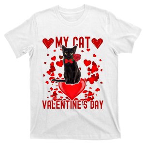 Black Cat Is My Valentine Red Hearts Valentines Day Couples T-Shirt