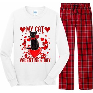 Black Cat Is My Valentine Red Hearts Valentines Day Couples Long Sleeve Pajama Set