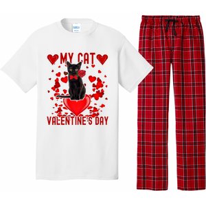 Black Cat Is My Valentine Red Hearts Valentines Day Couples Pajama Set