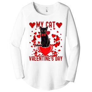 Black Cat Is My Valentine Red Hearts Valentines Day Couples Women's Perfect Tri Tunic Long Sleeve Shirt