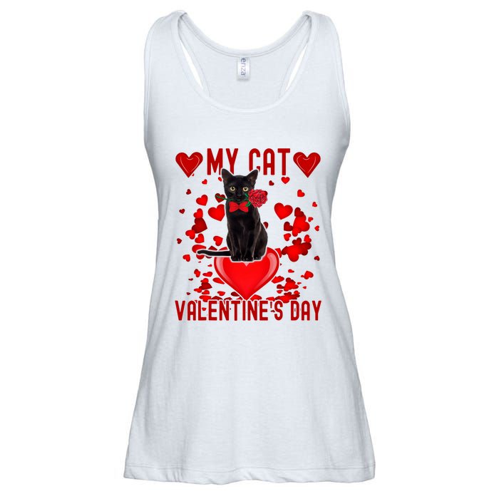 Black Cat Is My Valentine Red Hearts Valentines Day Couples Ladies Essential Flowy Tank