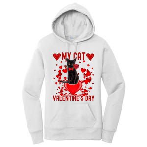 Black Cat Is My Valentine Red Hearts Valentines Day Couples Women's Pullover Hoodie