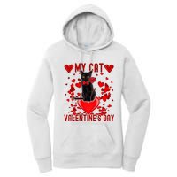 Black Cat Is My Valentine Red Hearts Valentines Day Couples Women's Pullover Hoodie