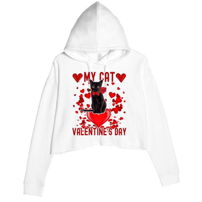 Black Cat Is My Valentine Red Hearts Valentines Day Couples Crop Fleece Hoodie