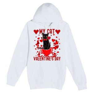 Black Cat Is My Valentine Red Hearts Valentines Day Couples Premium Pullover Hoodie