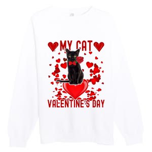 Black Cat Is My Valentine Red Hearts Valentines Day Couples Premium Crewneck Sweatshirt