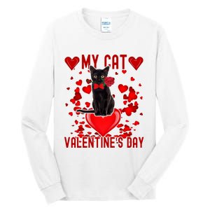 Black Cat Is My Valentine Red Hearts Valentines Day Couples Tall Long Sleeve T-Shirt