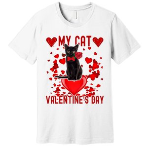 Black Cat Is My Valentine Red Hearts Valentines Day Couples Premium T-Shirt