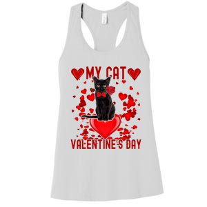 Black Cat Is My Valentine Red Hearts Valentines Day Couples Women's Racerback Tank