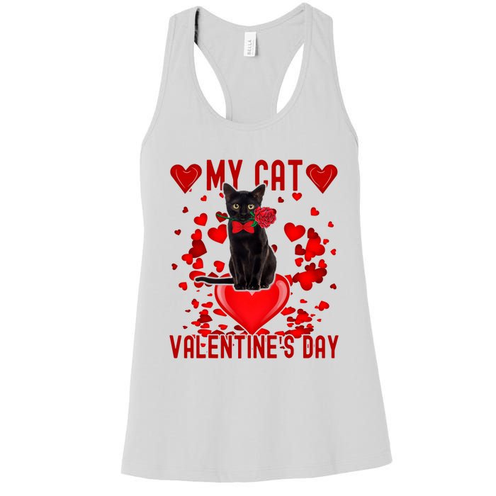 Black Cat Is My Valentine Red Hearts Valentines Day Couples Women's Racerback Tank