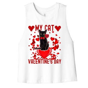 Black Cat Is My Valentine Red Hearts Valentines Day Couples Women's Racerback Cropped Tank