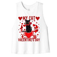 Black Cat Is My Valentine Red Hearts Valentines Day Couples Women's Racerback Cropped Tank