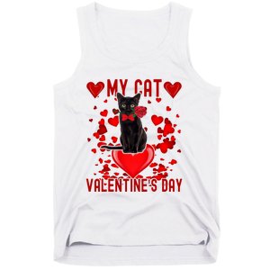 Black Cat Is My Valentine Red Hearts Valentines Day Couples Tank Top