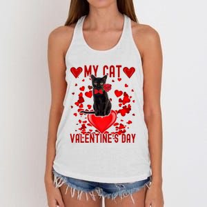 Black Cat Is My Valentine Red Hearts Valentines Day Couples Women's Knotted Racerback Tank