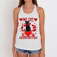 Black Cat Is My Valentine Red Hearts Valentines Day Couples Women's Knotted Racerback Tank