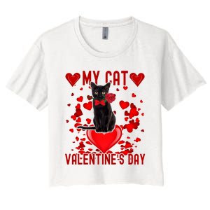 Black Cat Is My Valentine Red Hearts Valentines Day Couples Women's Crop Top Tee