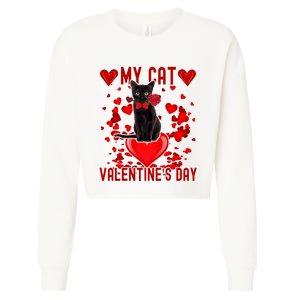 Black Cat Is My Valentine Red Hearts Valentines Day Couples Cropped Pullover Crew