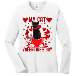 Black Cat Is My Valentine Red Hearts Valentines Day Couples Ladies Long Sleeve Shirt