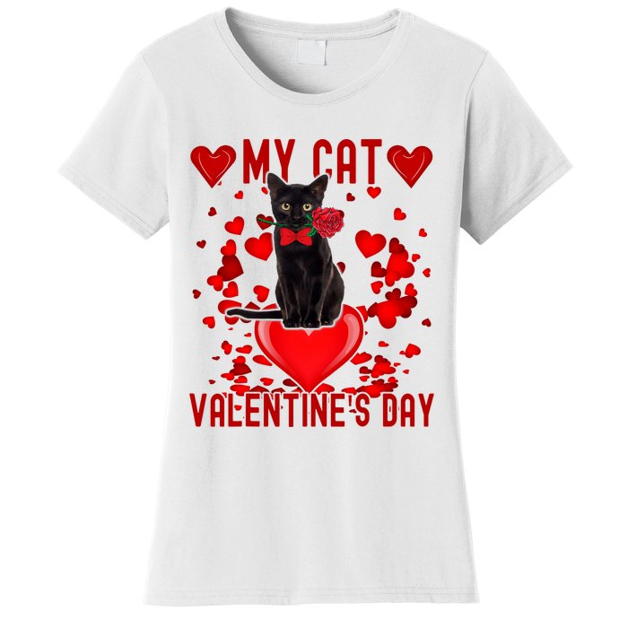 Black Cat Is My Valentine Red Hearts Valentines Day Couples Women's T-Shirt