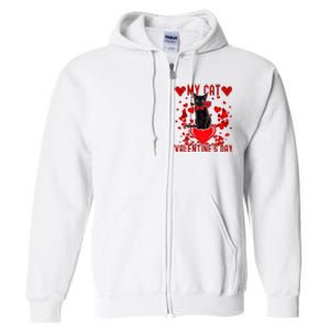 Black Cat Is My Valentine Red Hearts Valentines Day Couples Full Zip Hoodie