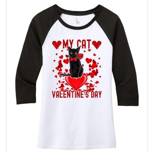 Black Cat Is My Valentine Red Hearts Valentines Day Couples Women's Tri-Blend 3/4-Sleeve Raglan Shirt