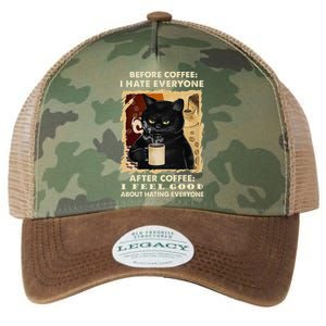 Before Coffee I Hate Everyone After Coffee Black Cat Drink Legacy Tie Dye Trucker Hat