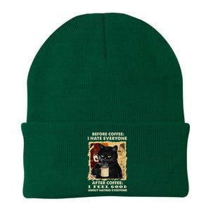 Before Coffee I Hate Everyone After Coffee Black Cat Drink Knit Cap Winter Beanie