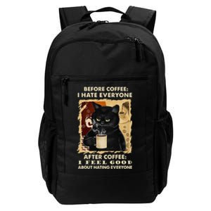 Before Coffee I Hate Everyone After Coffee Black Cat Drink Daily Commute Backpack