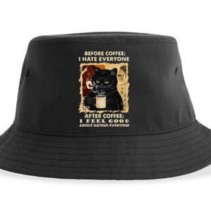 Before Coffee I Hate Everyone After Coffee Black Cat Drink Sustainable Bucket Hat