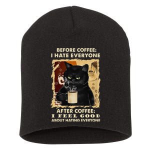 Before Coffee I Hate Everyone After Coffee Black Cat Drink Short Acrylic Beanie