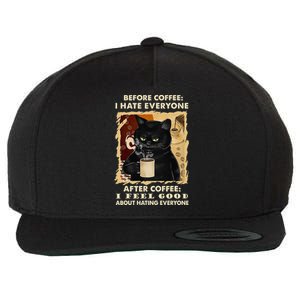 Before Coffee I Hate Everyone After Coffee Black Cat Drink Wool Snapback Cap