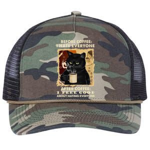 Before Coffee I Hate Everyone After Coffee Black Cat Drink Retro Rope Trucker Hat Cap