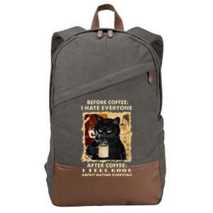 Before Coffee I Hate Everyone After Coffee Black Cat Drink Cotton Canvas Backpack