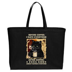 Before Coffee I Hate Everyone After Coffee Black Cat Drink Cotton Canvas Jumbo Tote