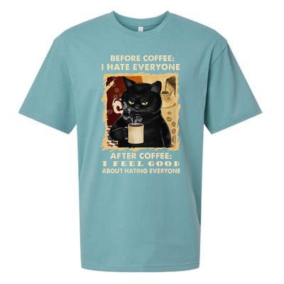 Before Coffee I Hate Everyone After Coffee Black Cat Drink Sueded Cloud Jersey T-Shirt