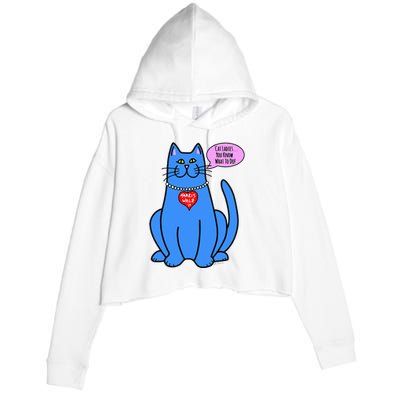 Blue Cat In Pearls Harris Walz 24 Crop Fleece Hoodie