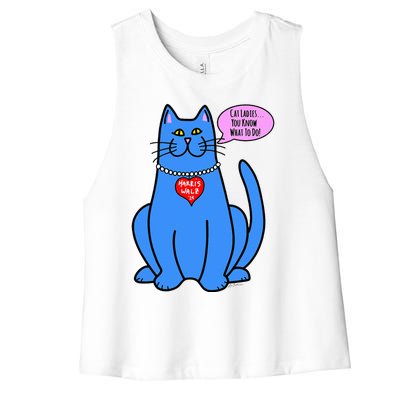 Blue Cat In Pearls Harris Walz 24 Women's Racerback Cropped Tank