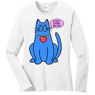 Blue Cat In Pearls Harris Walz 24 Ladies Long Sleeve Shirt