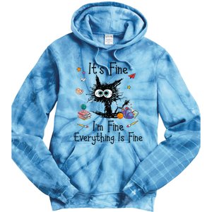 Black Cat Its Fine Im Fine Everything Is Fine Teacher Xmas Tie Dye Hoodie