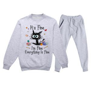 Black Cat Its Fine Im Fine Everything Is Fine Teacher Xmas Premium Crewneck Sweatsuit Set