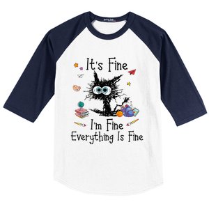 Black Cat Its Fine Im Fine Everything Is Fine Teacher Xmas Baseball Sleeve Shirt