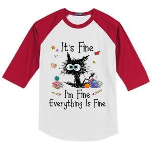 Black Cat Its Fine Im Fine Everything Is Fine Teacher Xmas Kids Colorblock Raglan Jersey